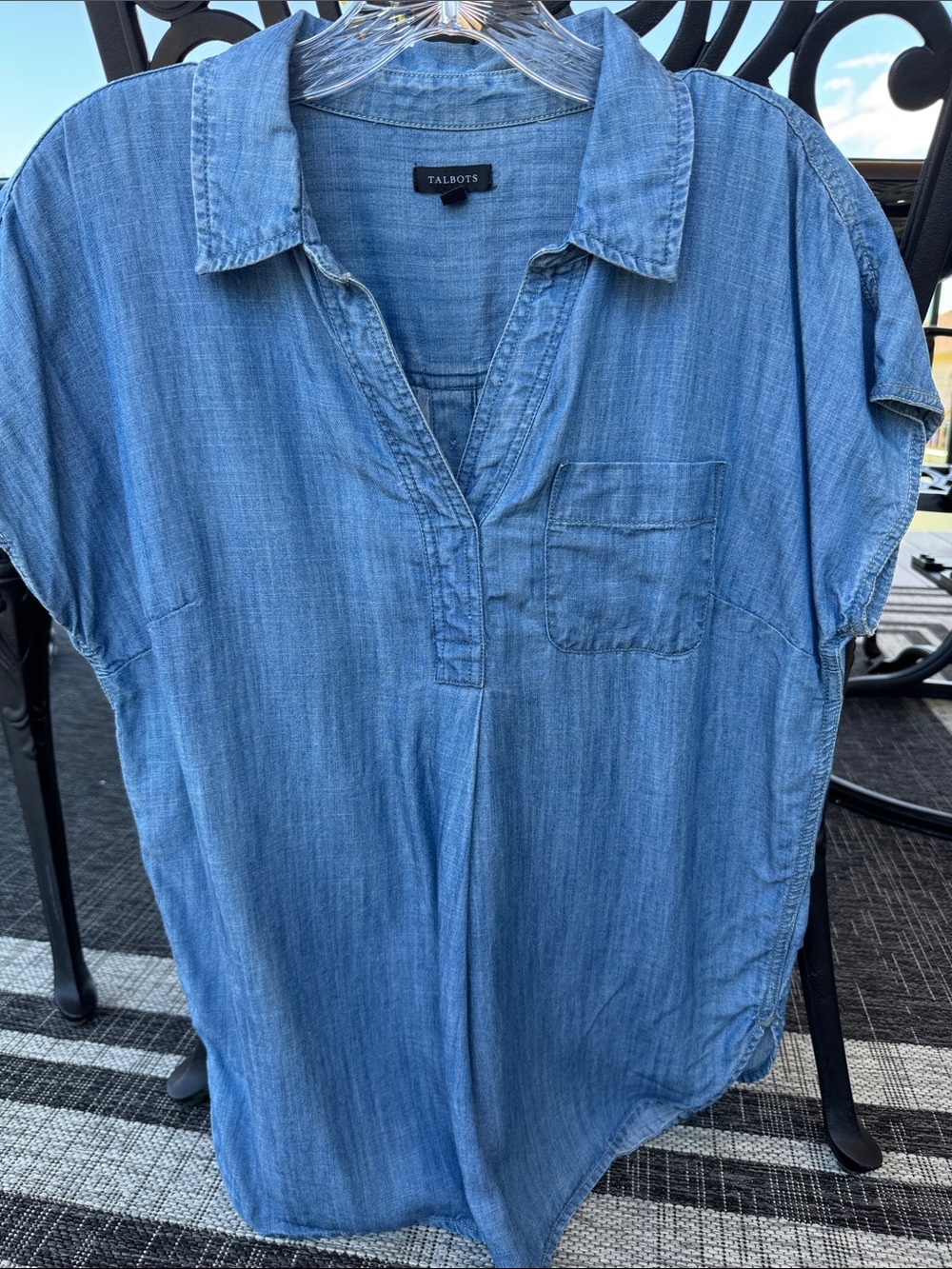 Talbots Light Blue Denim-Effect V-Neck Short Sleeve Tunic
